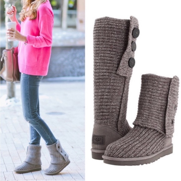 Ugg Classic Cardy Knit Sweater Boots Grey - Picture 1 of 14